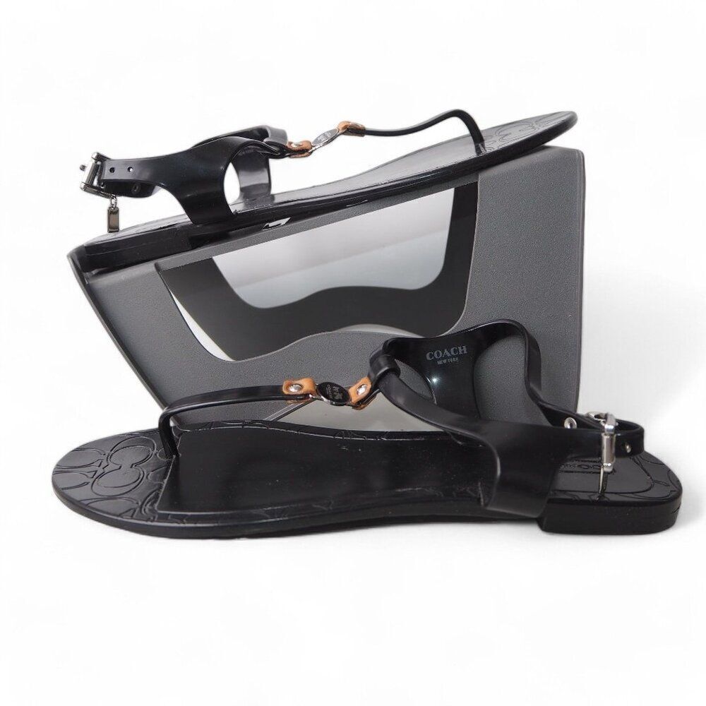 Coach Piccadilly Jelly PVC Signature C-Logo Thong Sandals Black A6307 Women's 8B